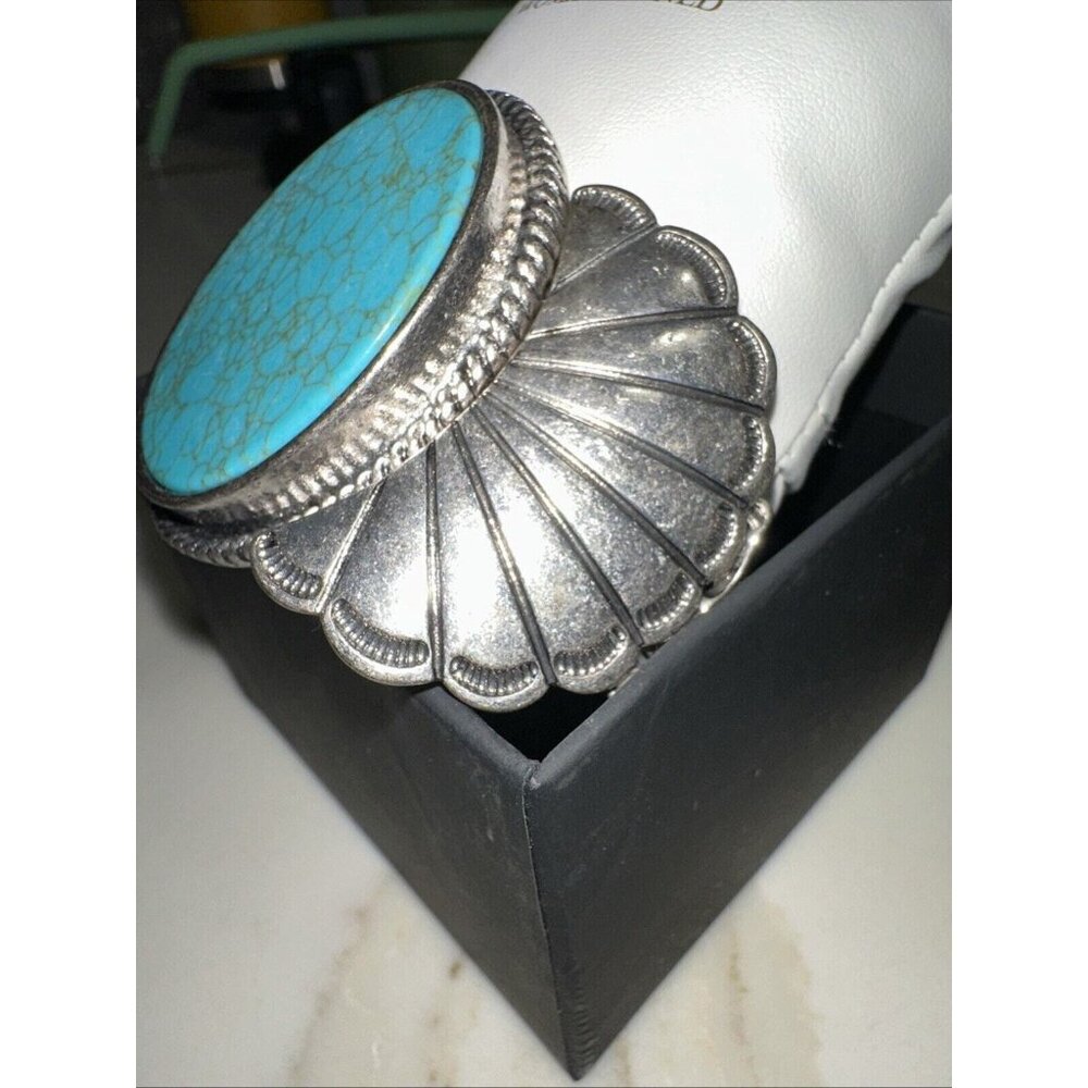 Blue Turquoise Silver Western Southwest Stretch Bracelet Ranch Wear Cowgirl - Picture 4 of 16